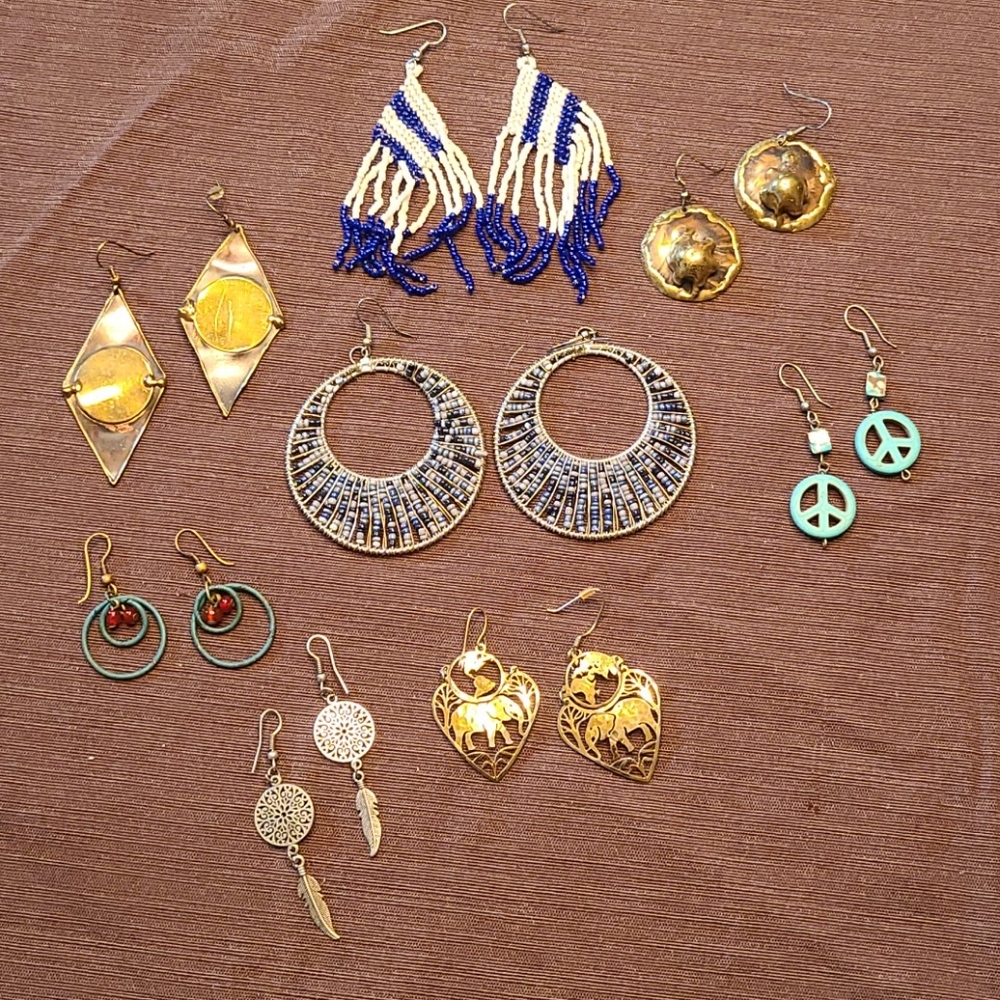 Boho earrings lot, 8 pairs, all handmade